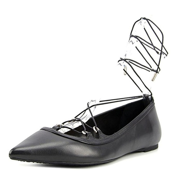 NEW Michael Kors Tabby Black Leather Ballet Flats - Picture 1 of 5